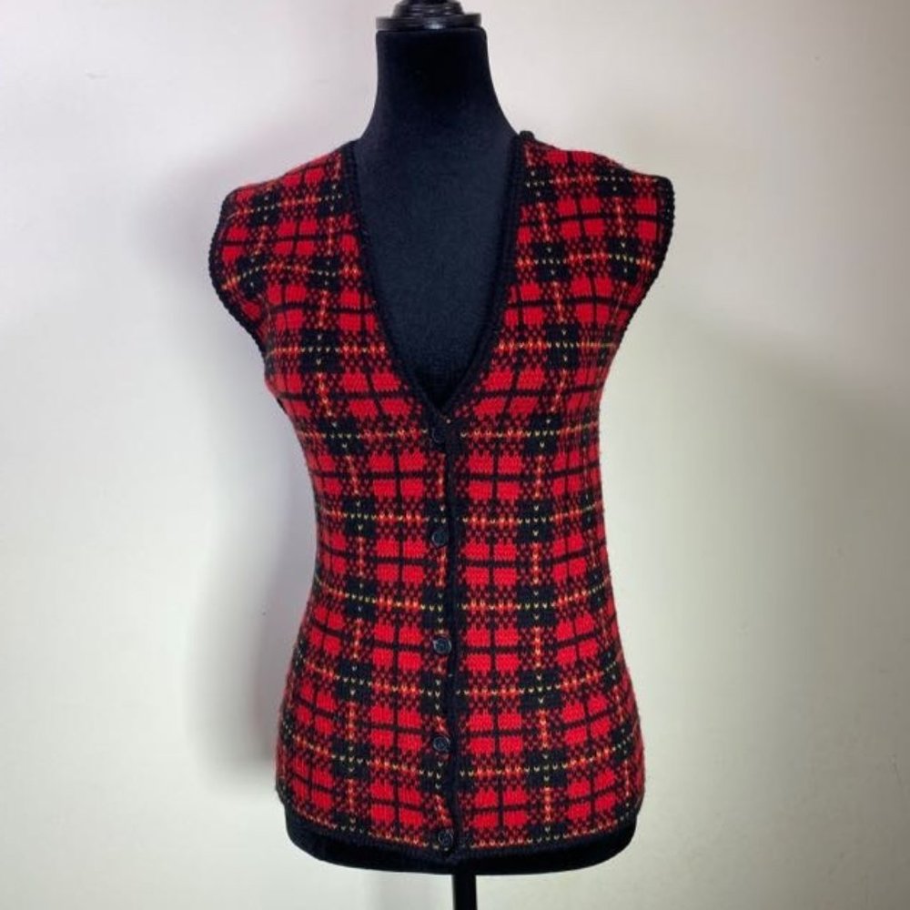 Vintage 1980s Karen Scott Vest // Black and red // size medium